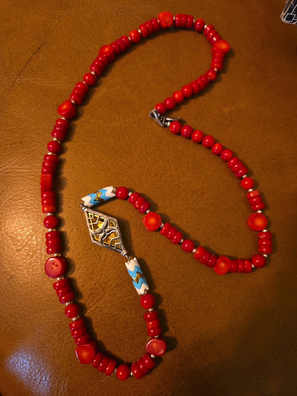 Silpada ''UNDER THE SUN'' Necklace N3245 Sterling Silver Brass Red Coral Howlite